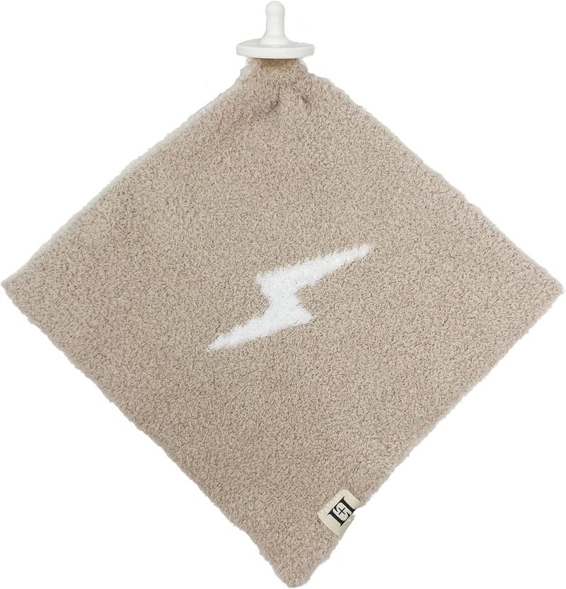 Leaps + Legends L+L USA Lightning Bolt Baby Lovey Pacifier/Teether Holder 10"x10" - DreamSoft Plush Fluffy Cuddly Soothie Reversible Mini Comfort Blanket - Cute Newborn Gift Essential Babies Boys Girls (Tan/White) - Image 1